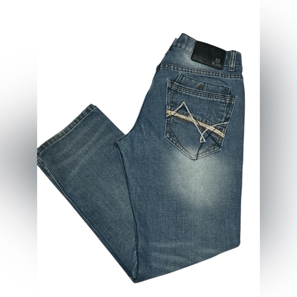 Vintage Buckle Black Designer‎ Blue Jeans